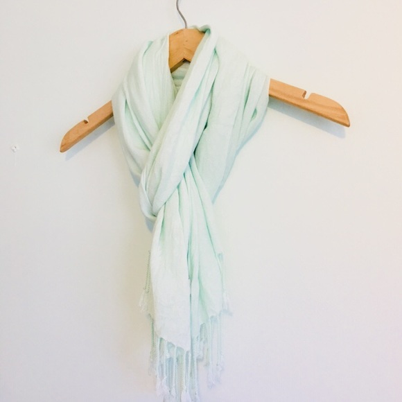 Light Turquoise Scarf with Tassels - Picture 1 of 6